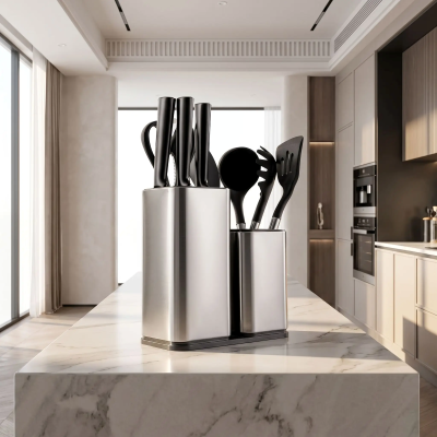 Porte couteaux cuisine placé sur un ilot de cuisine